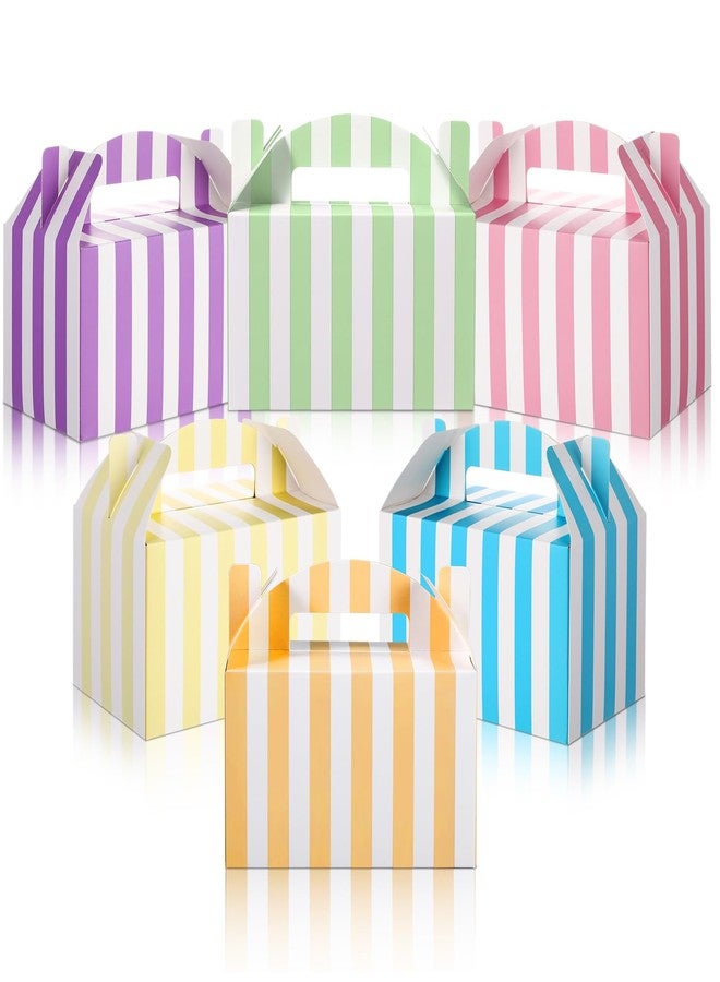 Skyygemm 24 Pcs Carnival Treat Boxes Circus Gable Gift Box Rainbow Pastel Striped Paper Favors Snack Goodie Boxes for Birthday Carnival Theme Party Decorations, 6 x 3.5 x 3.5 Inch - Image 1