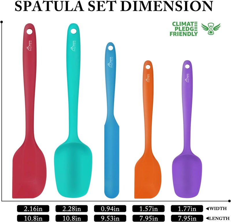 hotec Heat Resistant 600℉ Food Grade Silicone Rubber Spatula Set for Baking, Cooking, and Mixing Non Stick Dishwasher Safe BPA-Free Multicolor Set of 5 - Image 2