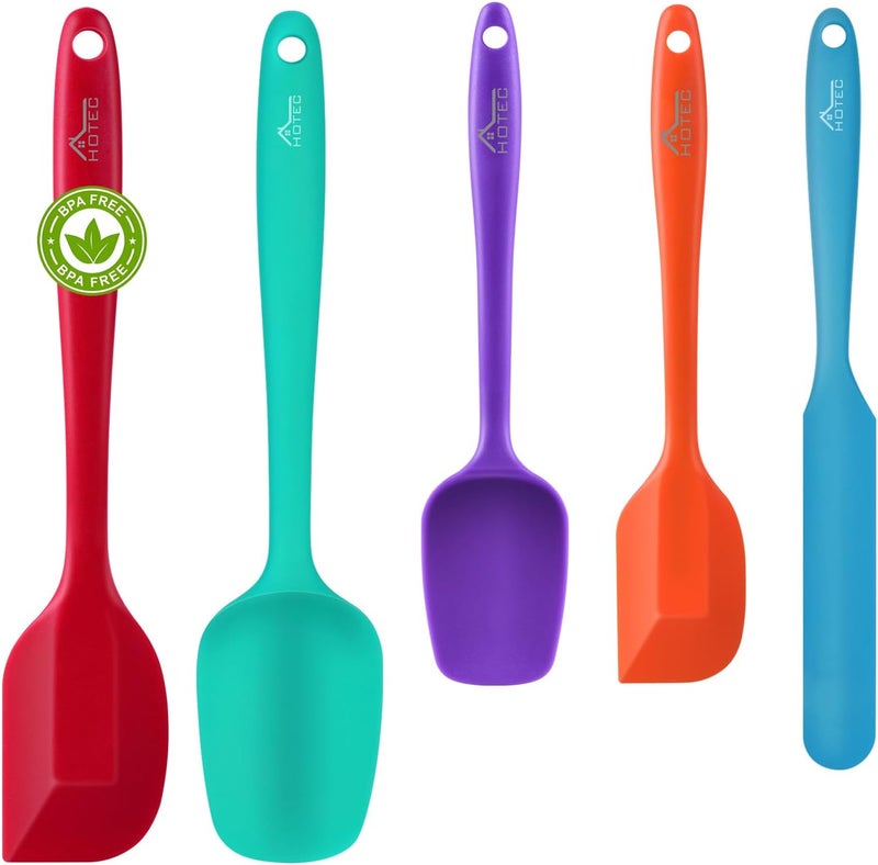 hotec Heat Resistant 600℉ Food Grade Silicone Rubber Spatula Set for Baking, Cooking, and Mixing Non Stick Dishwasher Safe BPA-Free Multicolor Set of 5 - Image 1