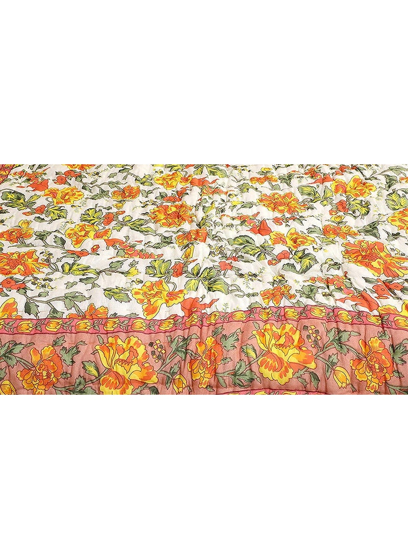 THROW KING THROW KING Rajasthani AC Room Jaipuri RajaiRazai Single Bed Pure Cotton Garden Flower Printed Jaipuri RazaiRajaiQuiltBlanketDohar55X85 inch Set of 2  - Image 2