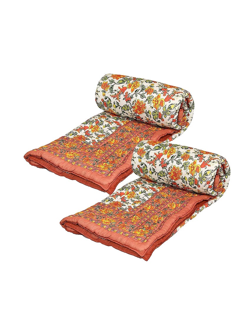 THROW KING THROW KING Rajasthani AC Room Jaipuri RajaiRazai Single Bed Pure Cotton Garden Flower Printed Jaipuri RazaiRajaiQuiltBlanketDohar55X85 inch Set of 2  - Image 1