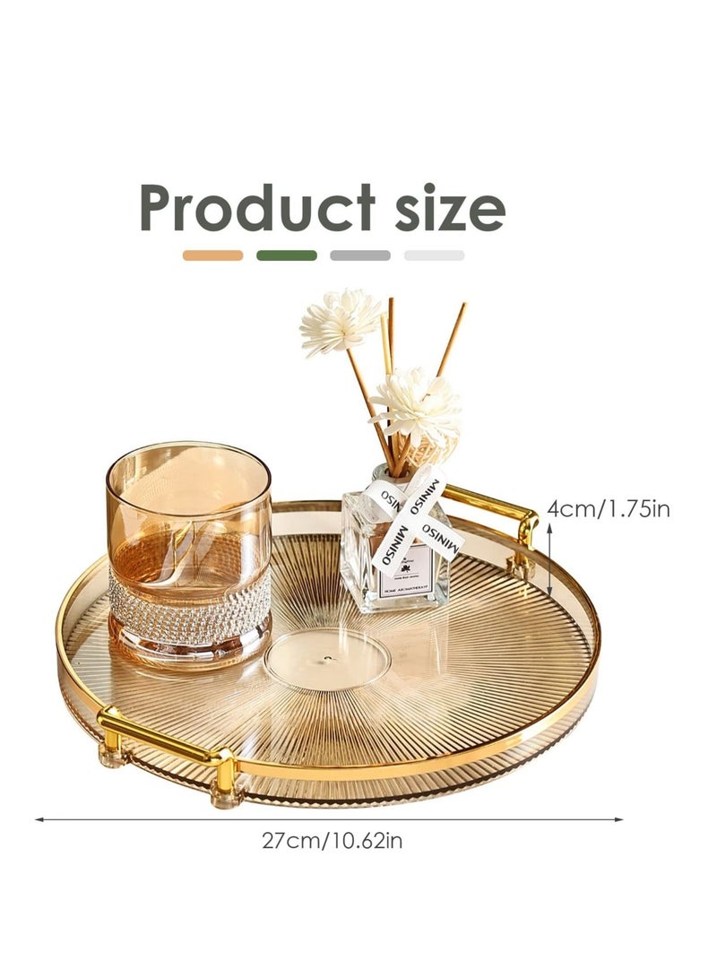 Serving Tray with Golden Handles, Acrylic Decorative Tray, Round Coffee Table Tray, Contemporary Decorative Table Tray, for Home, Restaurant, Table, Bar Drinks, Breakfast, Fruit(Brown) - Image 4
