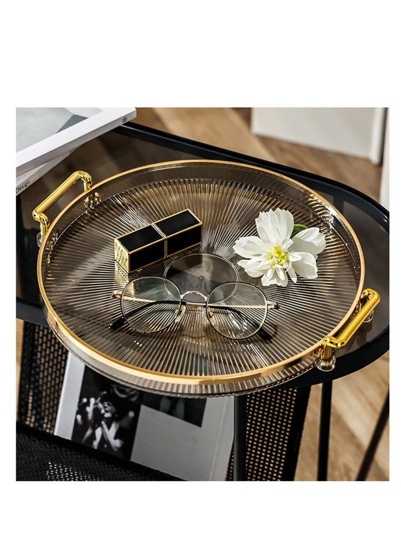 Serving Tray with Golden Handles, Acrylic Decorative Tray, Round Coffee Table Tray, Contemporary Decorative Table Tray, for Home, Restaurant, Table, Bar Drinks, Breakfast, Fruit(Brown) - Image 3