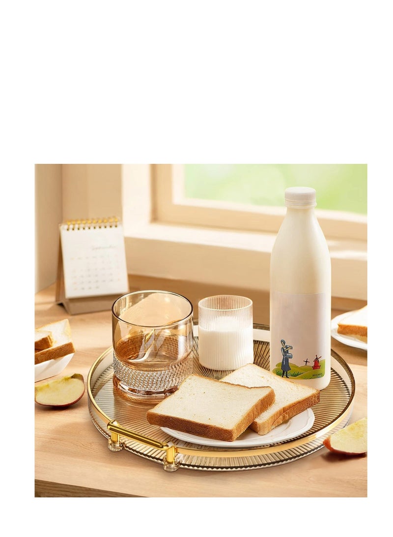 Serving Tray with Golden Handles, Acrylic Decorative Tray, Round Coffee Table Tray, Contemporary Decorative Table Tray, for Home, Restaurant, Table, Bar Drinks, Breakfast, Fruit(Brown) - Image 5