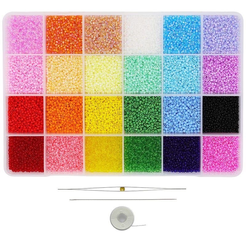 BalaFillic Size 2mm 120 Glass Seed Beads Kit with Needles and String About 21600pcs in Box Multicolor Assortment 900pcsColor 24 Colors Great for DIY Jewelry Making