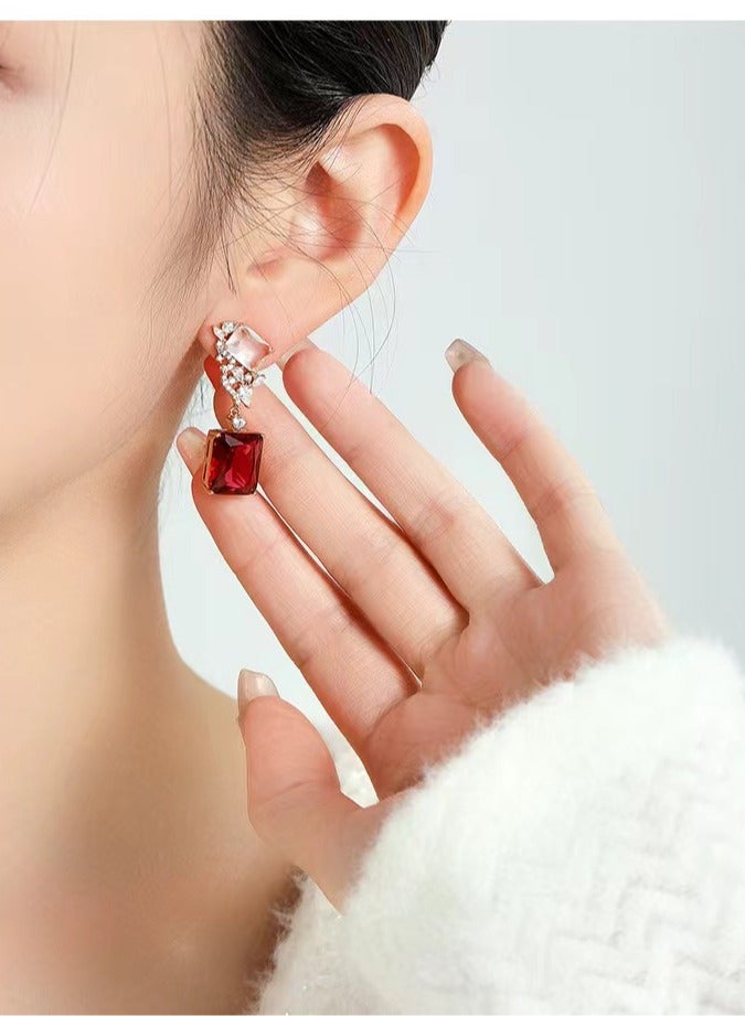 XUPING Synthetic Stone Ruby Dangle Earrings for Women Fashion Jewelry Party - Image 3