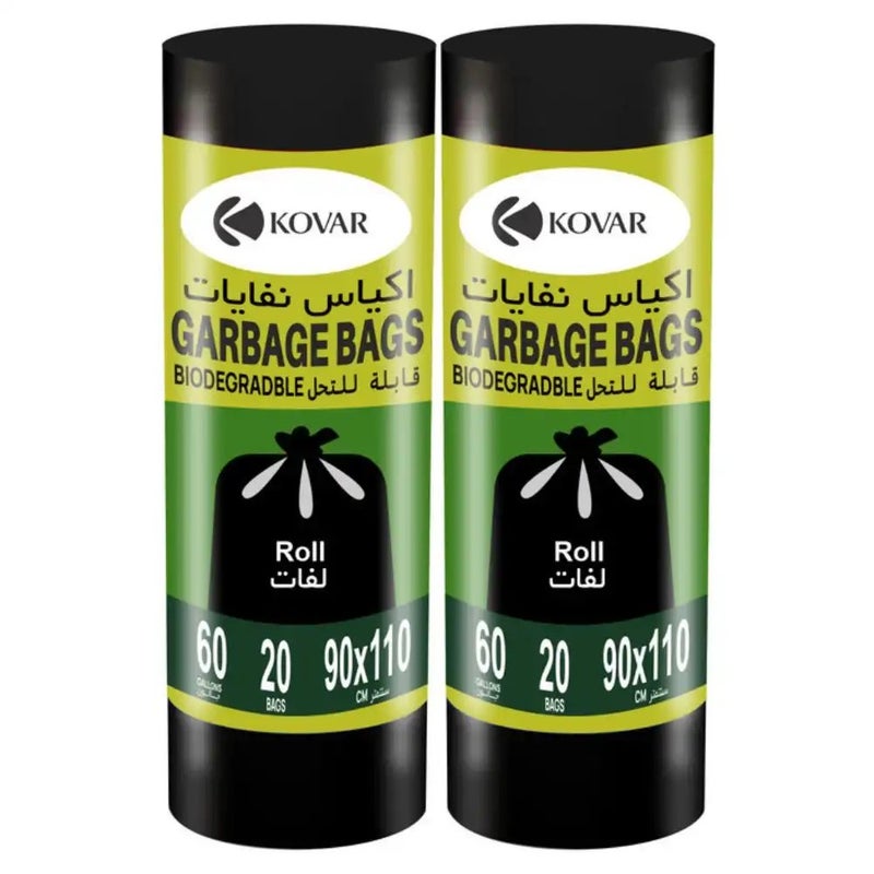 kovar Garbage Roll, Heavy Duty Trash Bag, 60 Gallon, 20 Sheets, Garbage Bag Black, Pack of 2- 90X110cm - Image 1