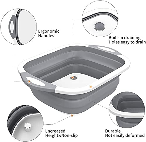 NOBILEA 4 in 1 Multifunctional Silicone Based Kitchen Foldable Cutting Chopping Board Collapsible Dish Tub Vegetable Draining Basket with Plug Folding Washbasin Tray to Serve - Image 4