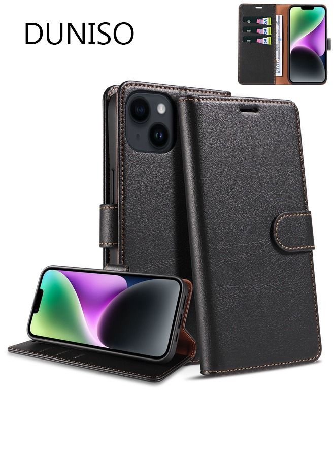 DUNISO iPhone 14 Pro Max 6.7" Leather Wallet Case RFID Blocking 4 Credit Card Holder Flip Folio Book Protective Cover Women Men for Apple 14 ProMax 5G Phone case Black  - Image 1