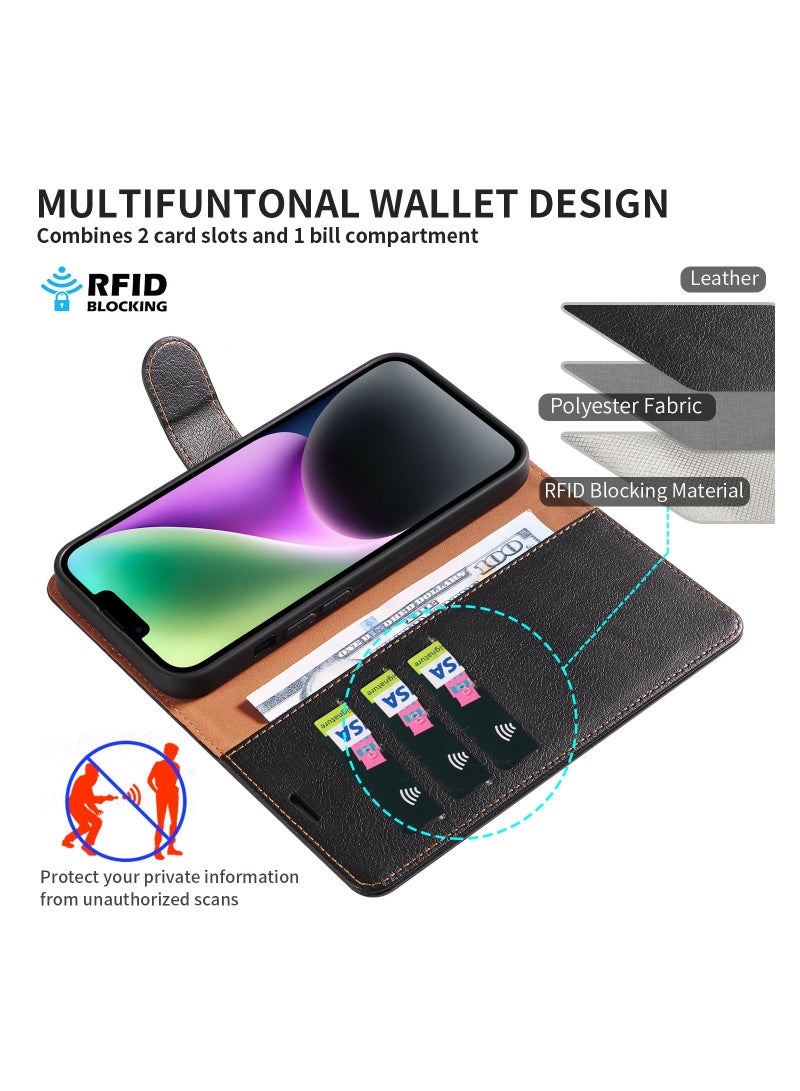 DUNISO iPhone 14 Pro Max 6.7" Leather Wallet Case RFID Blocking 4 Credit Card Holder Flip Folio Book Protective Cover Women Men for Apple 14 ProMax 5G Phone case Black  - Image 3