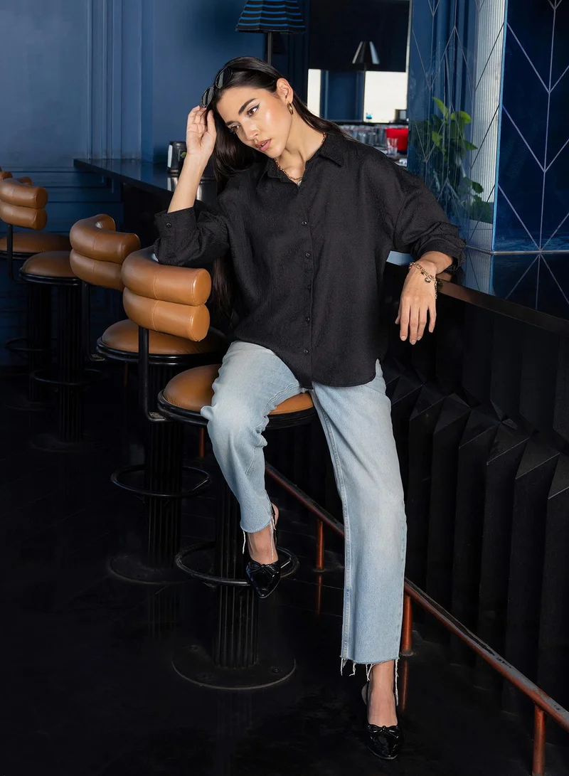 Pinacolada  Women's Black Animal Print Oversized Shirt For Casual Wear | V-Neck | Long Sleeve | Button Closure | Shirt Crafted With Cotton Blend Comfort Fit For Everyday Wear for Women | Best Price UAE