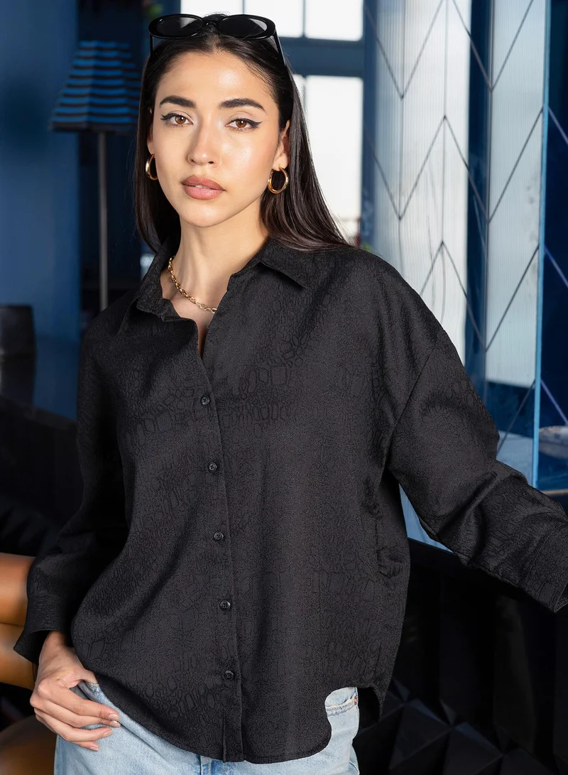 Pinacolada Women's Black Animal Print Oversized Shirt For Casual Wear | V-Neck | Long Sleeve | Button Closure | Shirt Crafted With Cotton Blend Comfort Fit For Everyday Wear