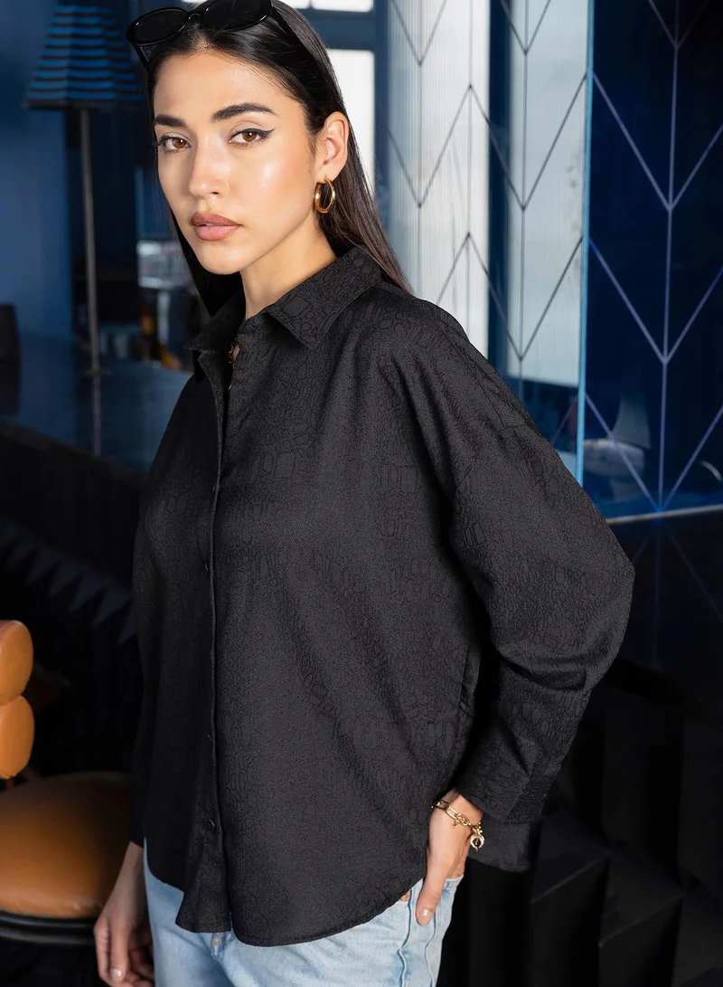 Pinacolada  Women's Black Animal Print Oversized Shirt For Casual Wear | V-Neck | Long Sleeve | Button Closure | Shirt Crafted With Cotton Blend Comfort Fit For Everyday Wear for Women | Best Price UAE