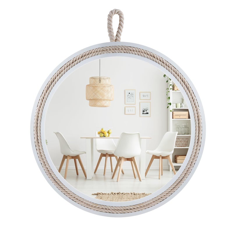 Decor Trends Nautical Round Wall Mirror with Rope 20'' White Circle Hanging Mirror Nursery Coastal Beachy Wall Mirror Decorative Mirror for Bathroom,Livingroom,Entryway-Nautical Theme DÃ©cor - Image 1