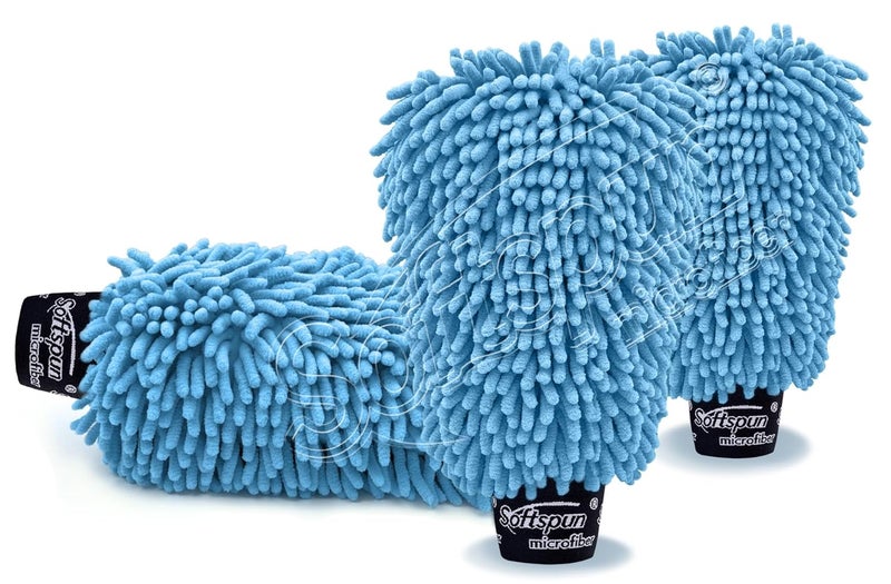 SOFTSPUN Microfiber Double Side Chenille Mitt, 3 Piece Set 1700 GSM Sky Blue, Multi-Purpose Super Absorbent and Perfect Wash Clean with Lint-Scratch Free Home, Kitchen, Window, Dusting! - Image 2