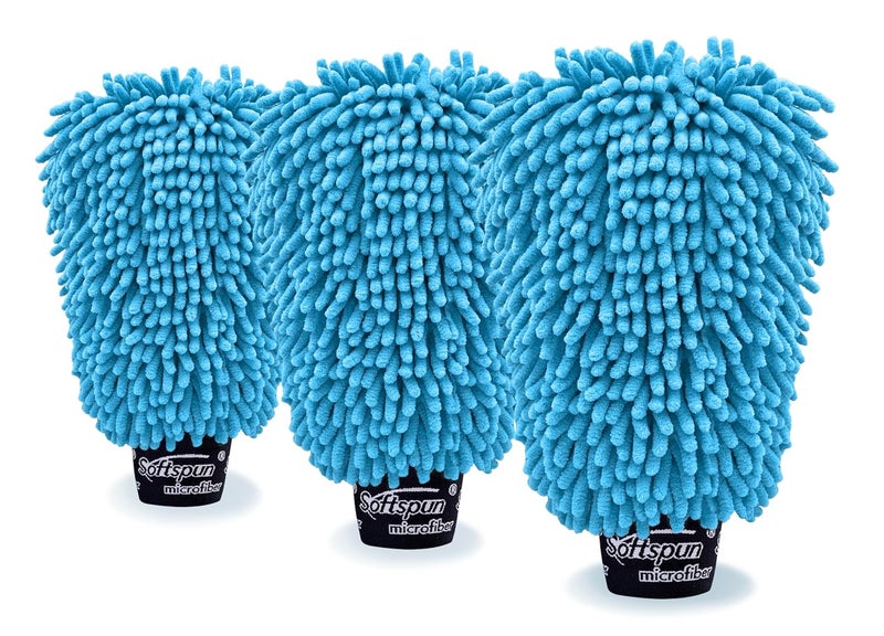 SOFTSPUN Microfiber Double Side Chenille Mitt, 3 Piece Set 1700 GSM Sky Blue, Multi-Purpose Super Absorbent and Perfect Wash Clean with Lint-Scratch Free Home, Kitchen, Window, Dusting! - Image 1