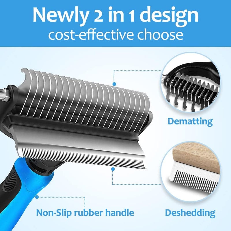 Ncry Pet Grooming Brush for Dogs/Cats, 2 in 1 DE Shedding Tool & Undercoat Rake Demitting Comb for Mats & Tangles Removing, by up to 95%, Great for Short to Long Hair Small Large Breeds - Image 2