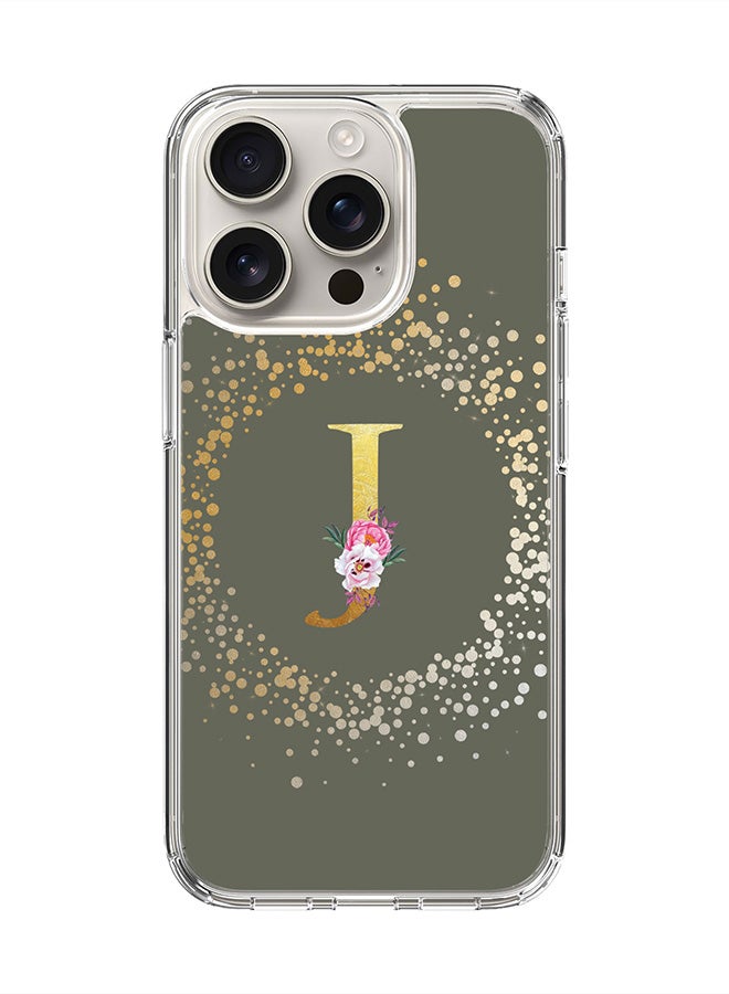 Stylizedd For iPhone 16 Pro Case [Compatible with MagSafe] Slim Magnetic cover Clear Phone Case - Custom Monogram Floral - J (Olive Green ) - Image 1