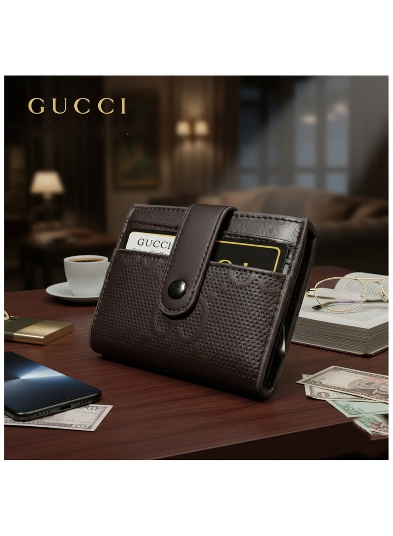 غوتشي محفظة جلد فاخرة للكروت والنقود – تصميم أنيق بحجم عملي مع زر إغلاق آمن - للجنسين - Image 1