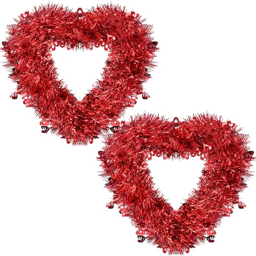 Kreyfer 2 Pack Valentine’s Day Heart-Shaped Wreaths – Red Metallic Love Garland Door Hanging Decorations for Party, Wedding, Home, and Classroom Décor - Image 1