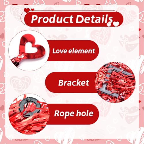 Kreyfer 2 Pack Valentine’s Day Heart-Shaped Wreaths – Red Metallic Love Garland Door Hanging Decorations for Party, Wedding, Home, and Classroom Décor - Image 3