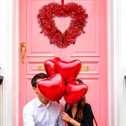 Kreyfer 2 Pack Valentine’s Day Heart-Shaped Wreaths – Red Metallic Love Garland Door Hanging Decorations for Party, Wedding, Home, and Classroom Décor - Image 5