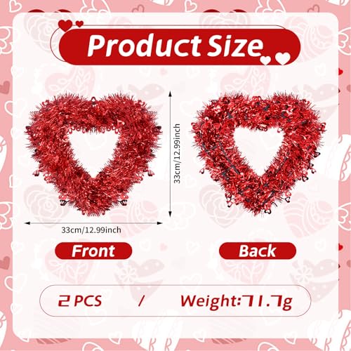 Kreyfer 2 Pack Valentine’s Day Heart-Shaped Wreaths – Red Metallic Love Garland Door Hanging Decorations for Party, Wedding, Home, and Classroom Décor - Image 2