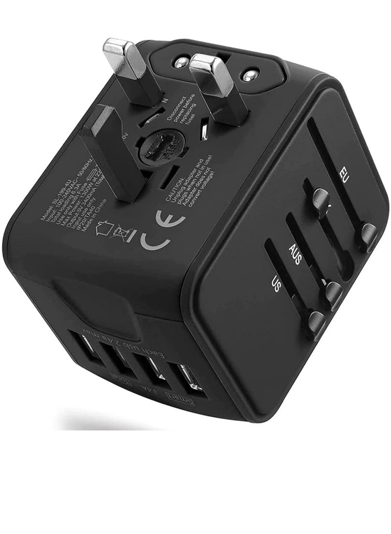 Universal International Travel Power Adapter with 3 USB + 1 Type C Charging Ports, European Adapter, Worldwide AC Outlet Plugs Adapters for Europe, UK, US, AU - Image 2
