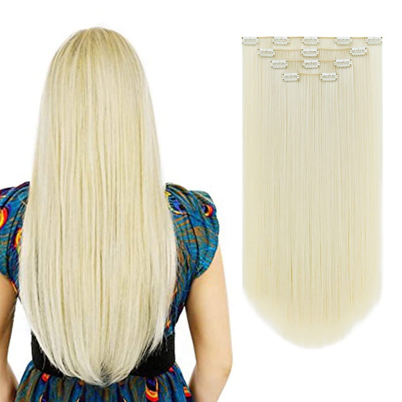 SYXLCYGG Blonde Hair Extensions Synthetic 4pcs Clip Hair Extension 22 55 Oz Straight Cheap Hair Piece Women Natural FluffyNot Tangled Full Head