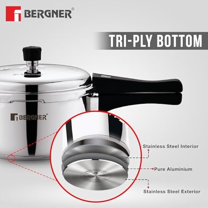 Unity Sorrento Stainless Steel Pressure Cooker With Outer Lid 5 Litres Triply Base Heavy Bottom - Image 5