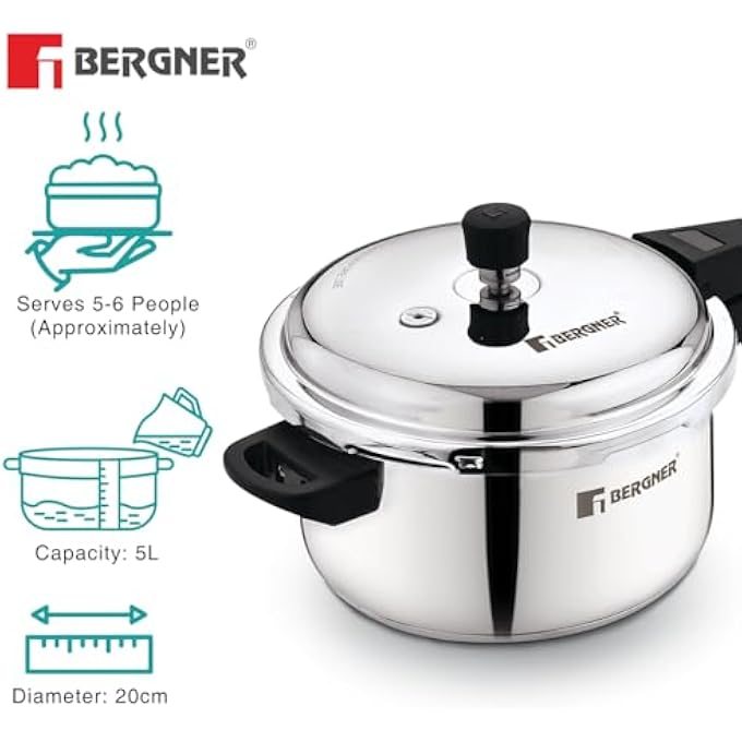 Unity Sorrento Stainless Steel Pressure Cooker With Outer Lid 5 Litres Triply Base Heavy Bottom - Image 4