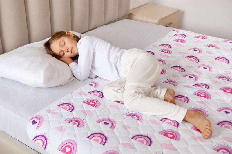 Lynmark® Potty Training Mattress Protector Pee Pads for Kids - Waterproof Toddler Bed Wetting Mat for Toilet Training - Non-Slip Washable Bedwetting Topper Absorbs Up to 2000ml - 53" x 33", Rainbow - Image 1