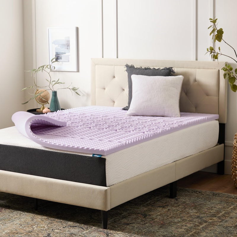 Lucid Lavender Infused 2 Inch Memory Foam Mattress Topper King Size Plush Feel 5 Convoluted Zones CertiPUR Certified New Home Owner Dorm Room Essentials