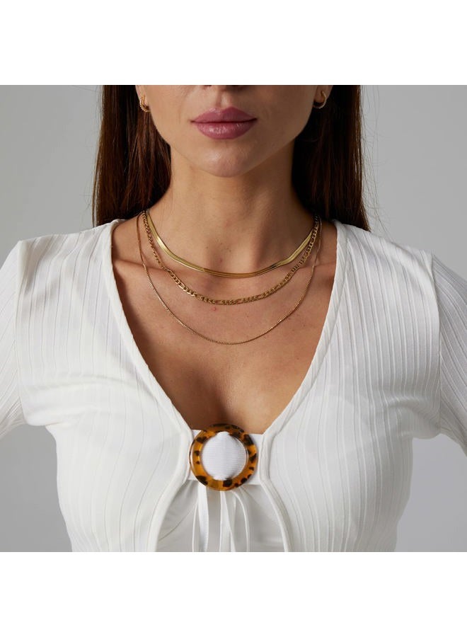 Tasiso 18K Gold Plated Herringbone Choker Necklace Set Three Layered Snake Chain Layering Herringbone Chain Necklace Flat Snake Choker Necklace for Women 4MM 38CM/42CM/47CM - Image 2