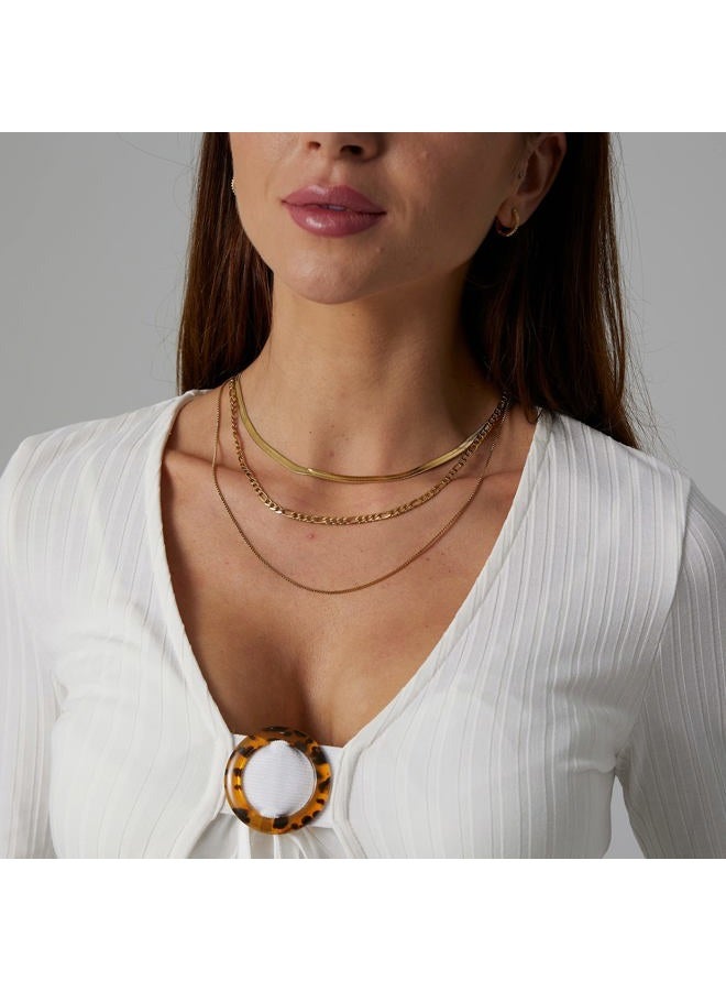 Tasiso 18K Gold Plated Herringbone Choker Necklace Set Three Layered Snake Chain Layering Herringbone Chain Necklace Flat Snake Choker Necklace for Women 4MM 38CM/42CM/47CM - Image 3