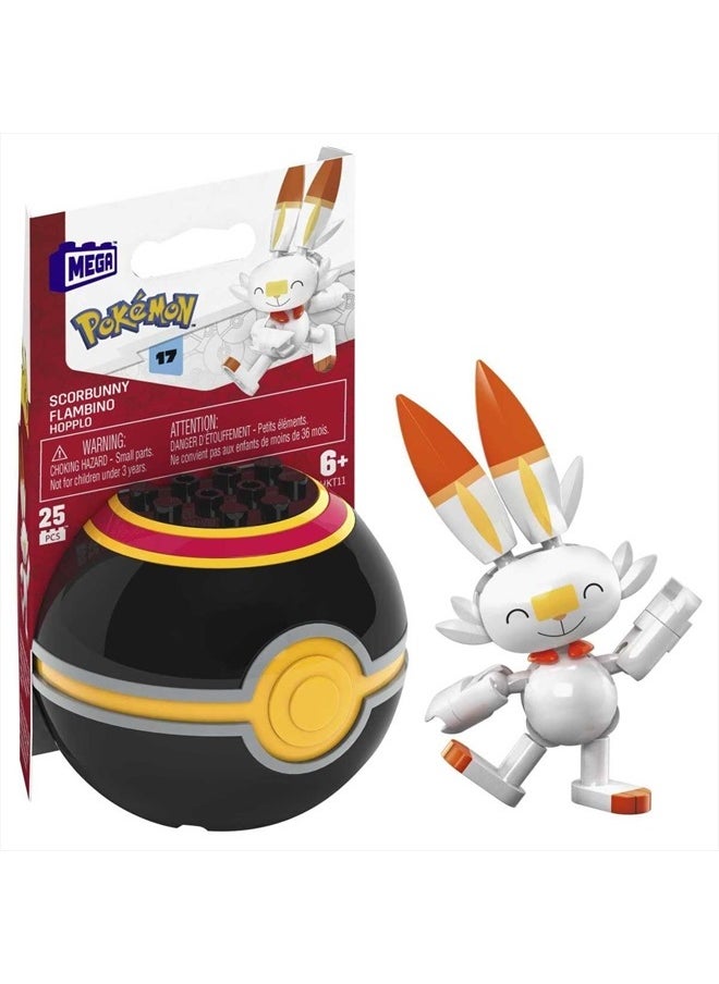 MEGA Construx Pokemon Series 17 Scorbunny Figure Building Set with Luxury Poke Ball  - Image 1