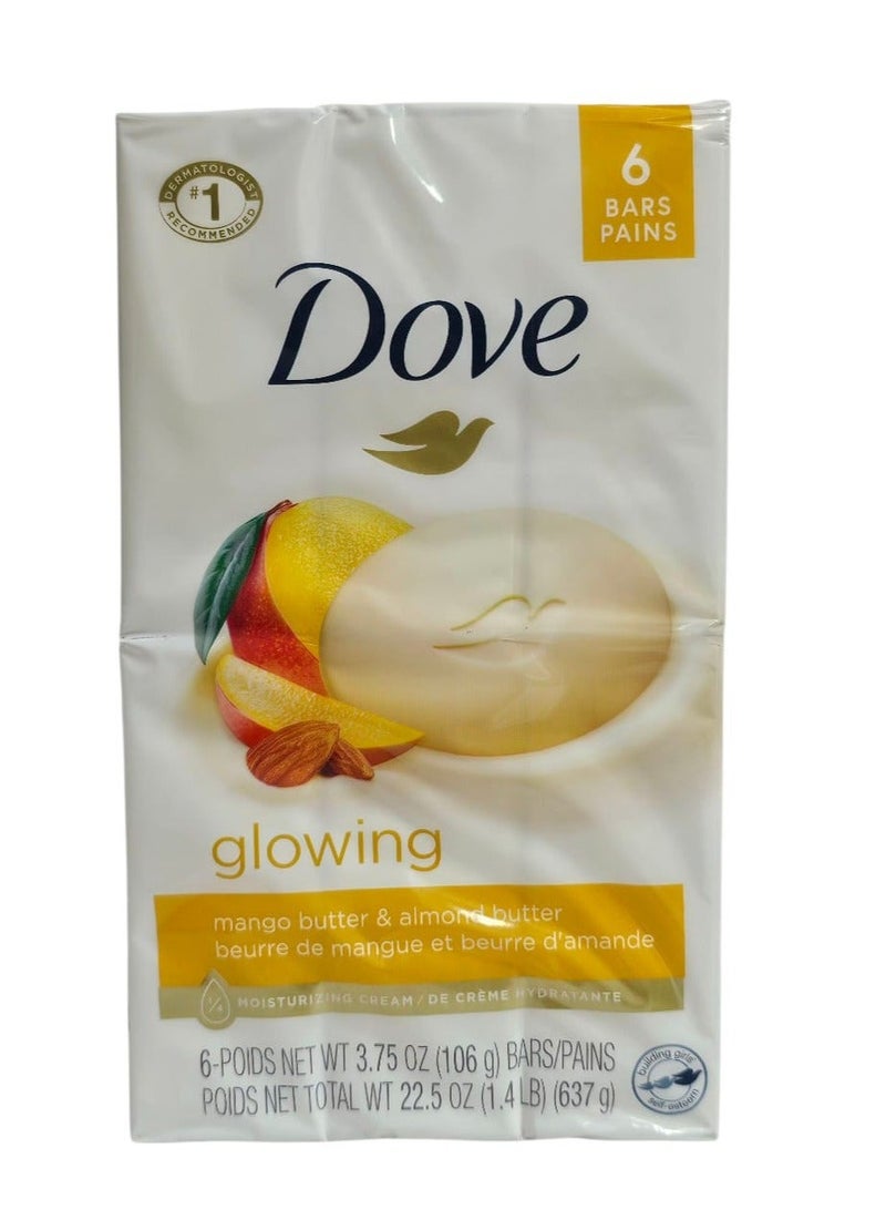Dove Beauty Bar Soap with Mango Butter and Radiant Almond, 6 pieces for glowing skin, illuminates the skin 106g of 6 pieces