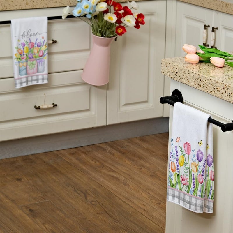 ARKENY Lavender Tulip Spring Kitchen Towels Dish Towels Set of 2,Pink Floral Hand Towels 18x26 Inch Drying Dishcloth,Farmhouse Home Seasonal Spring Decorations AD273 - Image 5