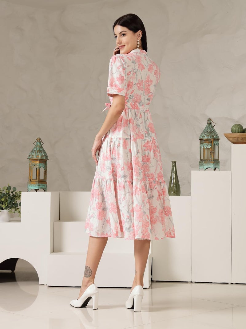 Stylum Women's Pestal Pink Floral Printed Cotton Flared Dress - Image 2