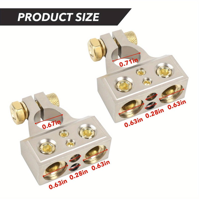 Silvery 2 X Battery Terminal 2/4/8/10 AWG Car Battery Positive And Negative Connection Plug With Washers And Cover - Image 2