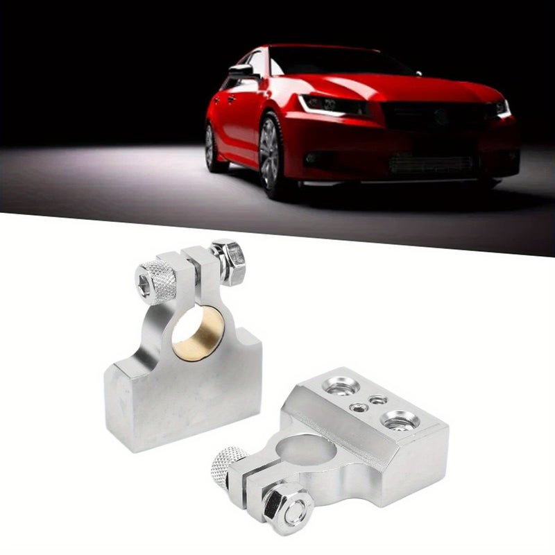 Silvery 2 X Battery Terminal 2/4/8/10 AWG Car Battery Positive And Negative Connection Plug With Washers And Cover - Image 1
