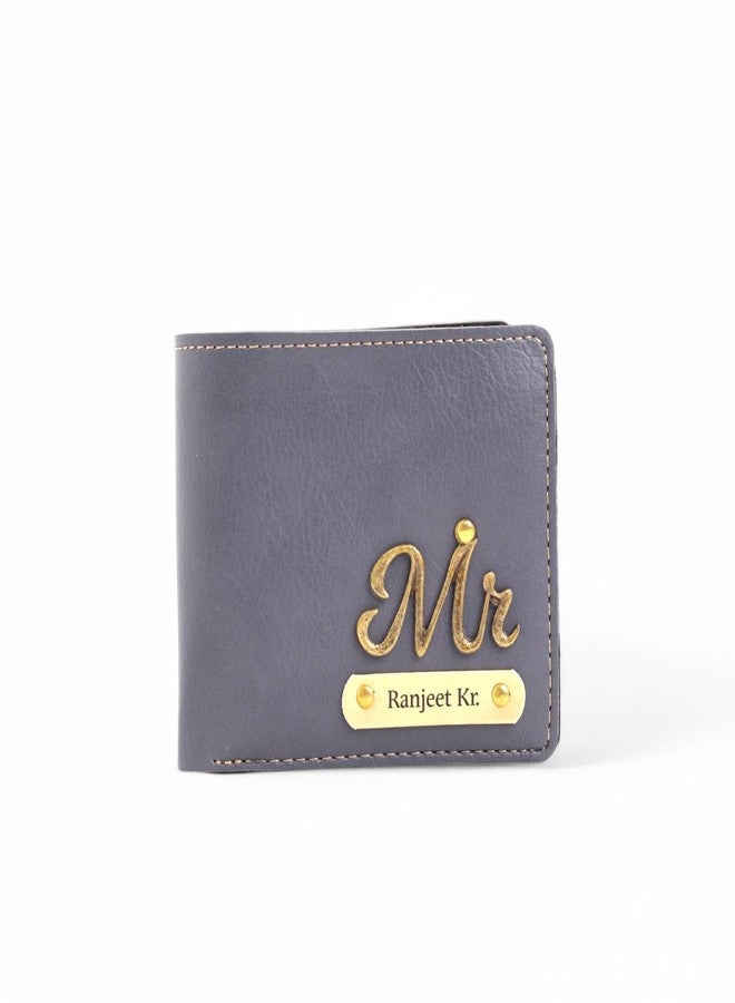 THE CUSTOMISED GIFT Personalized Name & Charm Leather Mens Customised Wallet | Gifts for Men Husband Boyfriend Staff Employees Clients Colleagues Friend (Grey) - Image 1