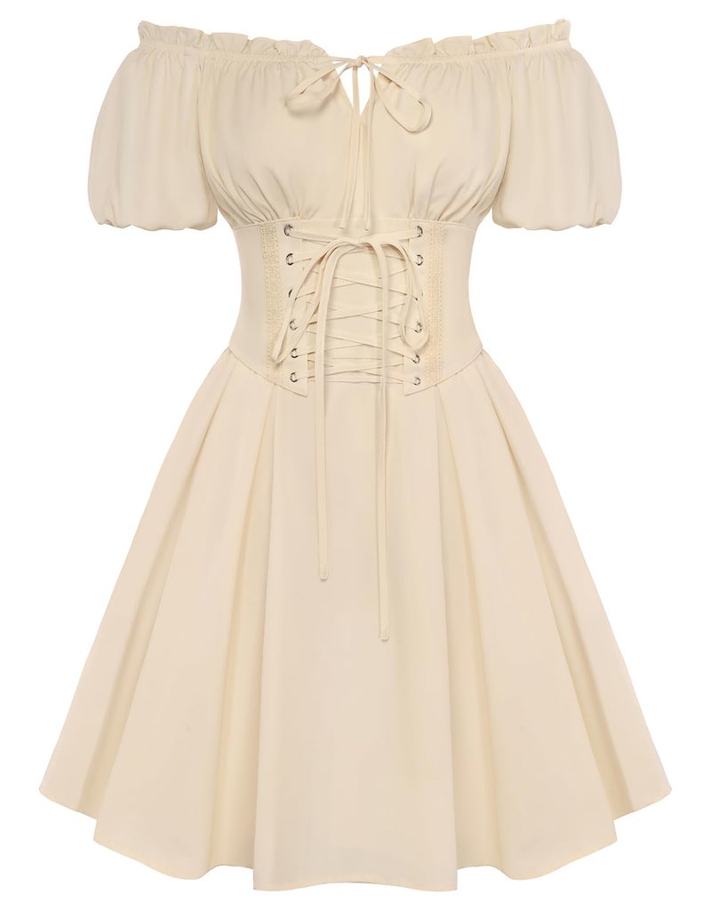 Scarlet Darkness Corset Dress for Women Renaissance Off Shoulder Midi Fairy Dress Apricot S - Image 1