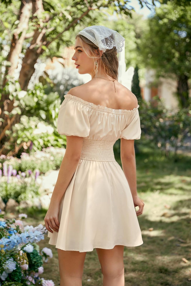 Scarlet Darkness Corset Dress for Women Renaissance Off Shoulder Midi Fairy Dress Apricot S - Image 3