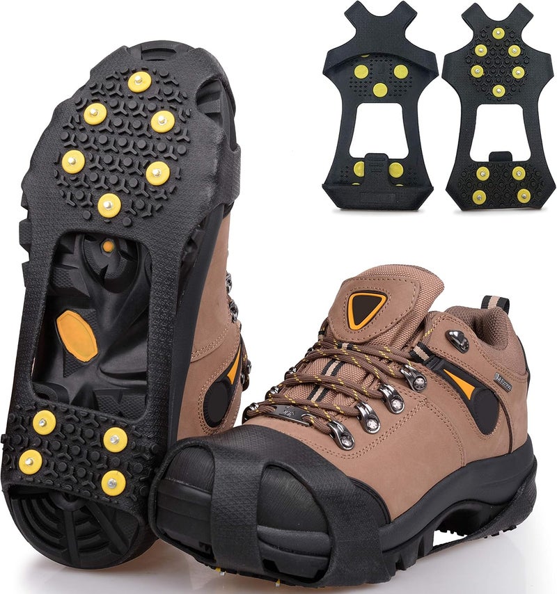 SILANON Ice Snow Cleats for Shoes Boots,Walk Traction Cleats Rubber Crampons Anti Slip 10-Stud Winter Ice Cleat Slip-on Stretch Footwear for Women Men Kids - Image 1