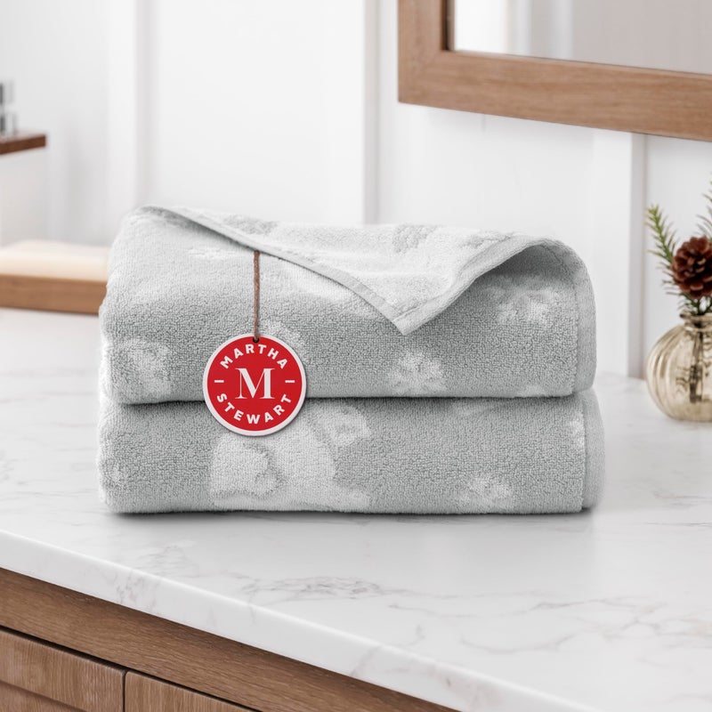 MARTHA STEWART Premium 2pc Hand Towels Set (16in x 28in) 525 GSM 100% Cotton  Ultra Soft Highly Absorbant Luxurious Jacquard & Reversable Face/Hand Towel Set for Bathroom Arctic Bears