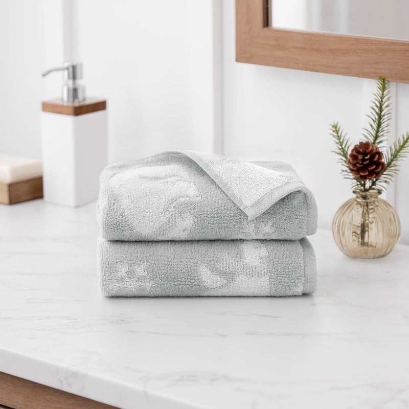 MARTHA STEWART Premium 2pc Hand Towels Set (16in x 28in) 525 GSM 100% Cotton  Ultra Soft Highly Absorbant Luxurious Jacquard & Reversable Face/Hand Towel Set for Bathroom Arctic Bears