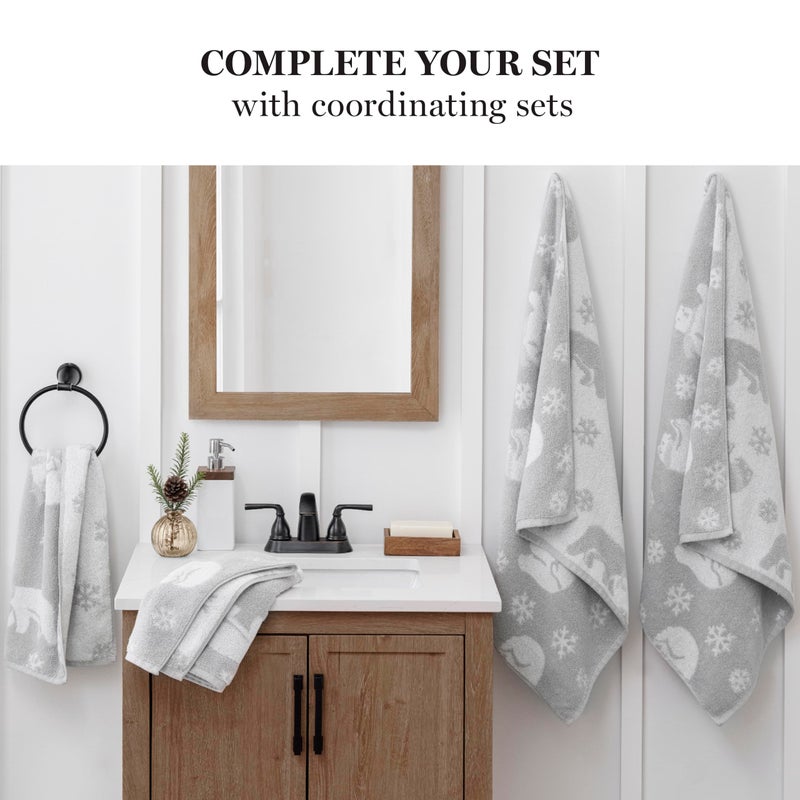 MARTHA STEWART Premium 2pc Hand Towels Set (16in x 28in) 525 GSM 100% Cotton  Ultra Soft Highly Absorbant Luxurious Jacquard & Reversable Face/Hand Towel Set for Bathroom Arctic Bears