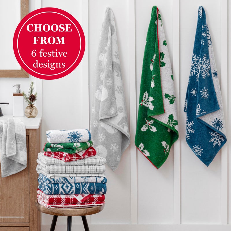 MARTHA STEWART Premium 2pc Hand Towels Set (16in x 28in) 525 GSM 100% Cotton  Ultra Soft Highly Absorbant Luxurious Jacquard & Reversable Face/Hand Towel Set for Bathroom Arctic Bears