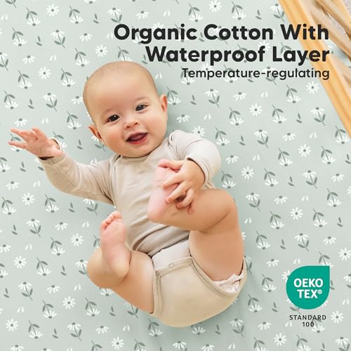 KeaBabies 2Pack Waterproof Crib Sheets for Boys Girls 52x28 Fitted Organic Cotton Baby Crib Sheets Toddler Mattress Protector Cover Washable Soft Durable Baby Bedding Essentials Daisies - Image 3